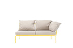 Modulares Gartensofa-Eckelement niedrige Armlehne mit gelbem Stahlrahmen und beigen OUTDOOR-Kissen