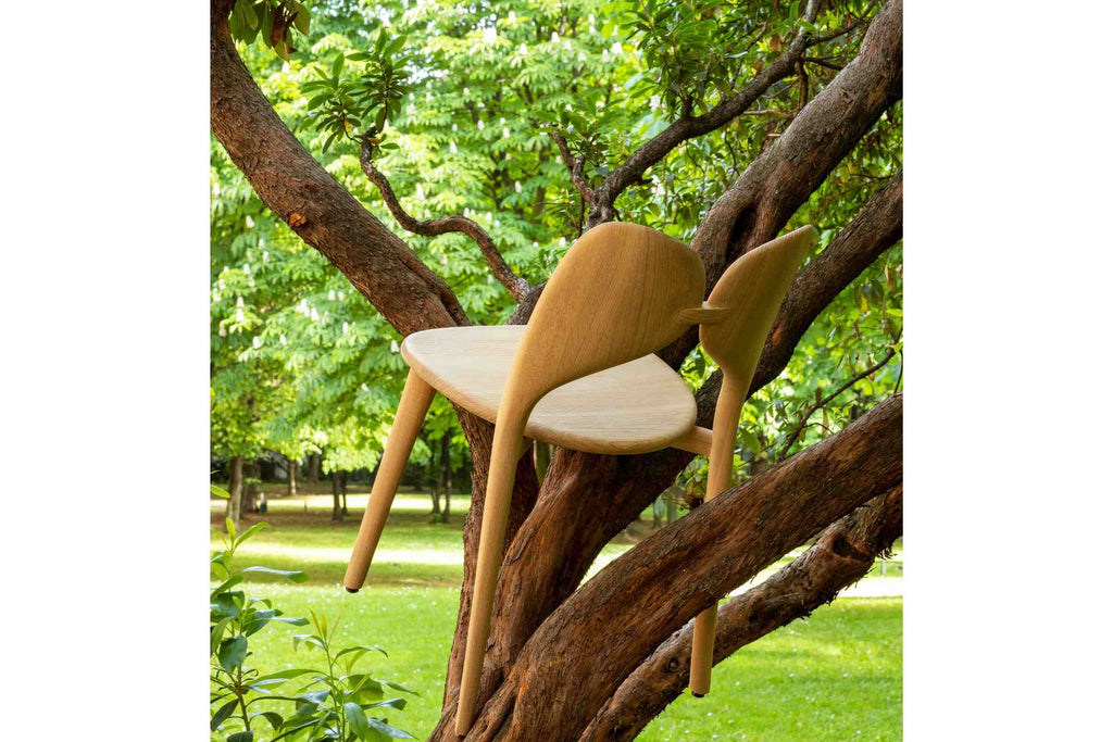 Stuhl in einem Baum aufgehängt – Natur trifft auf Design