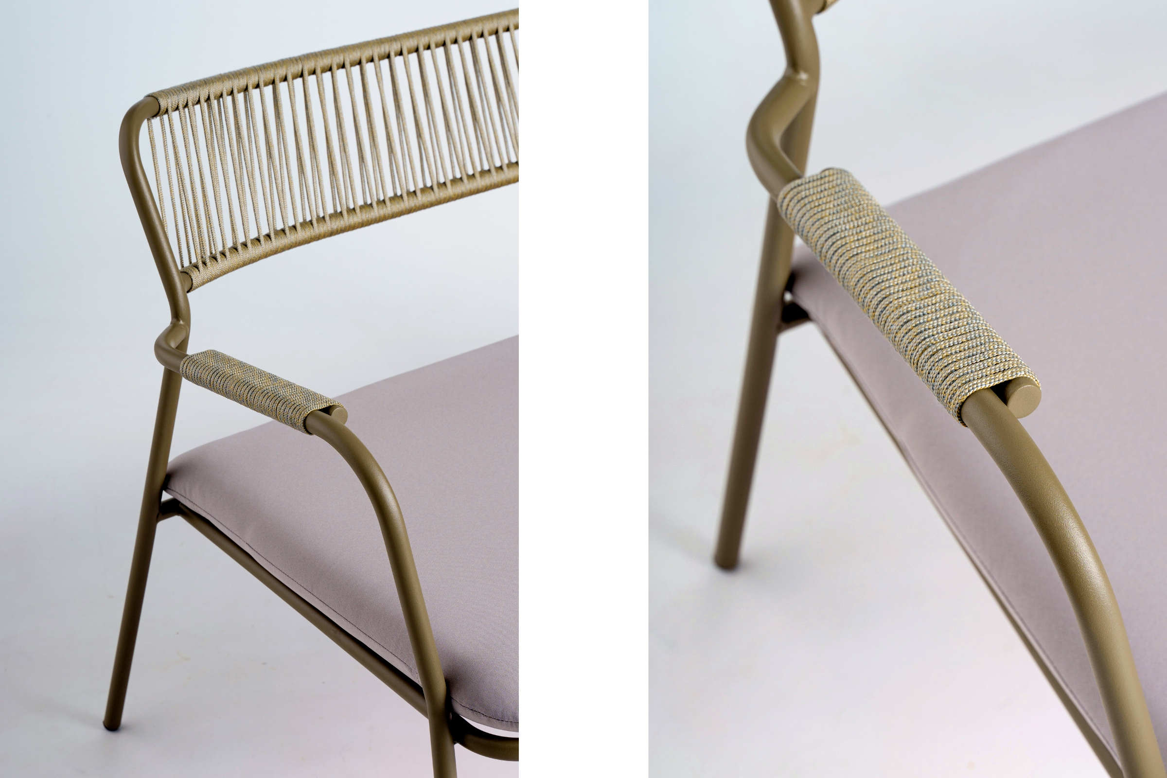 Nahaufnahme der umwickelten Armlehne des Gartensofas