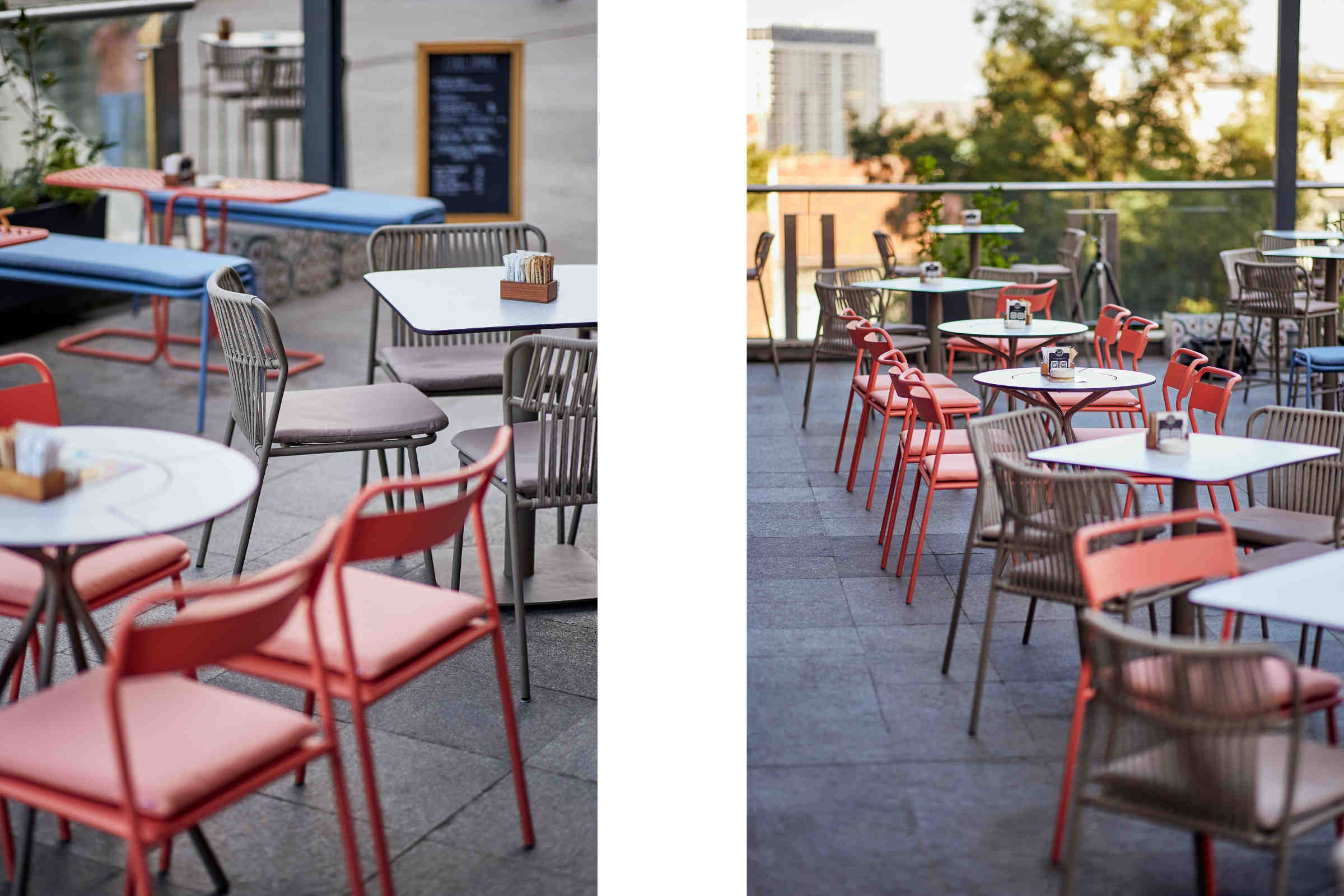 Gartenstühle im Einsatz auf Restaurant Terrasse
