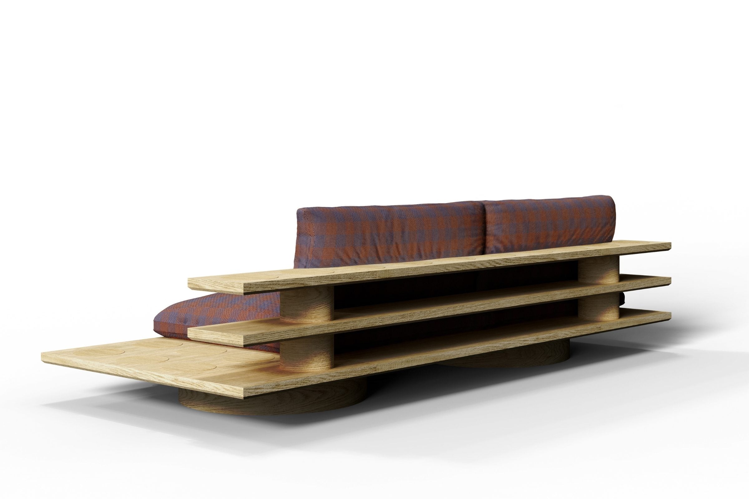 Seitenansicht des BLOK Designer Sofas mit geometrischen Formen und Ablageflächen