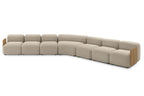 Designer Modular Sofa als große gebogene Sitzlandschaft mit Holzarmlehnen