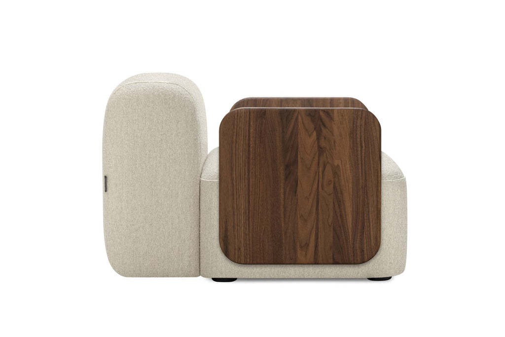 Designer Sessel von Volumen mit dunklen Holzelementen in Rückansicht