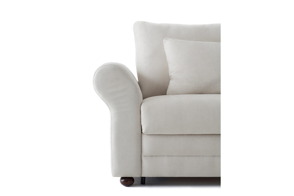 Detailansicht der schmalen Armlehne des FAIRY Designer-Schlafsofas