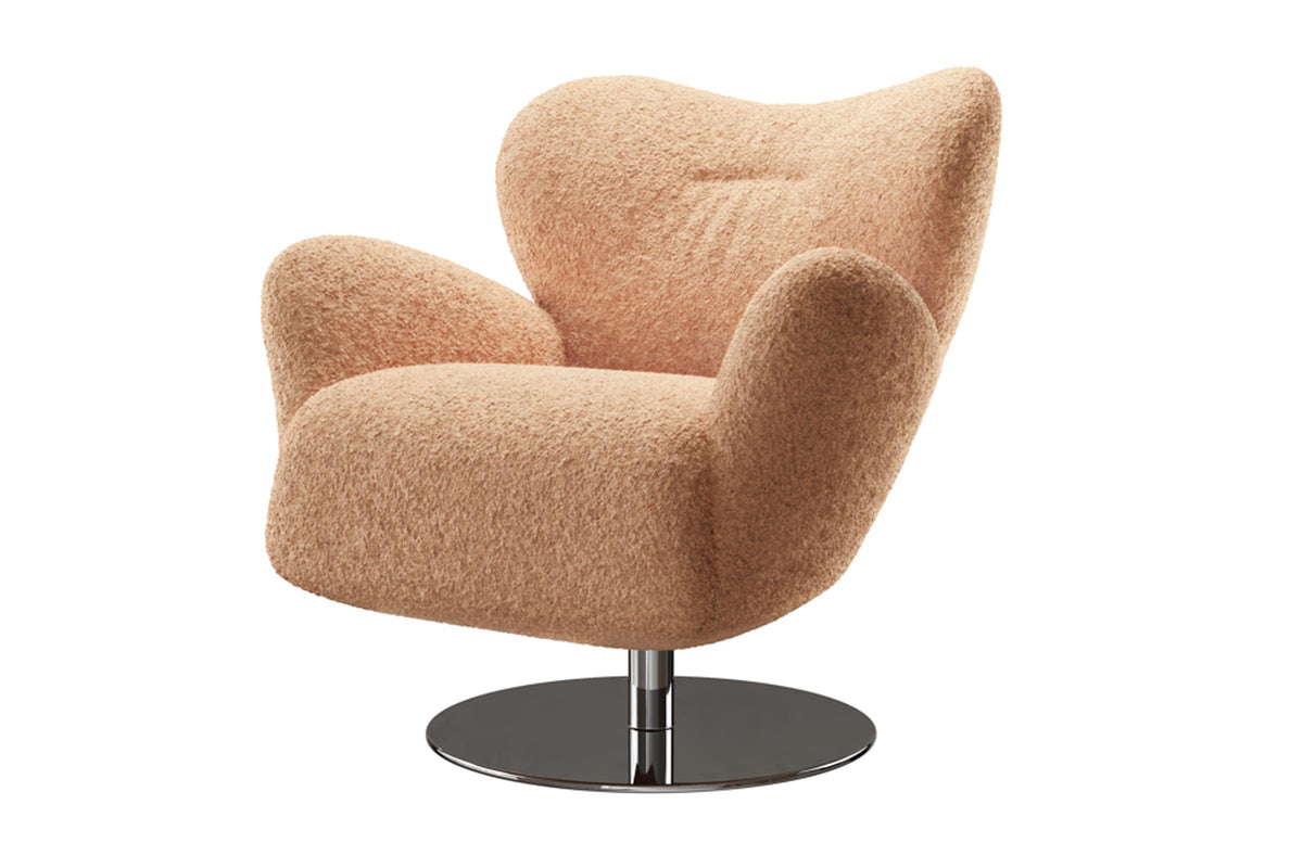 FLUFFY Designer Sessel von EXTRAFORM in hellem Bouclé mit runder Bodenplatte