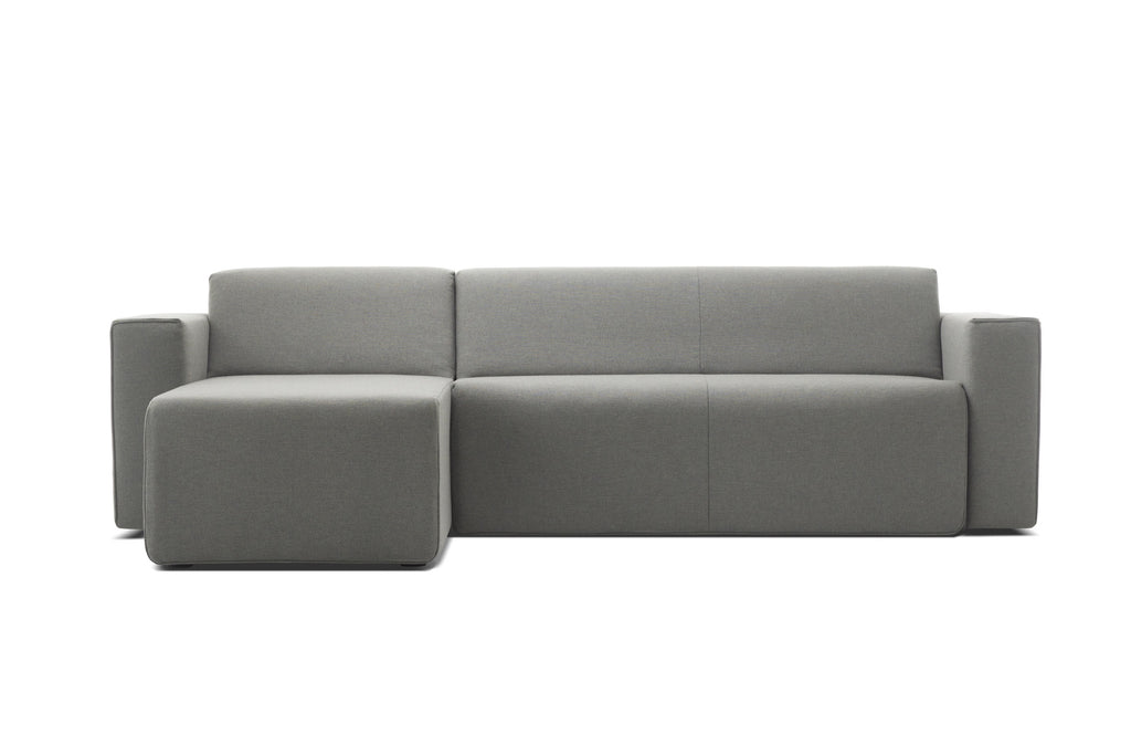 HIPPO Designer Schlafsofa mit Chaiselongue von EXTRAFORM in grauem Stoff in Frontansicht