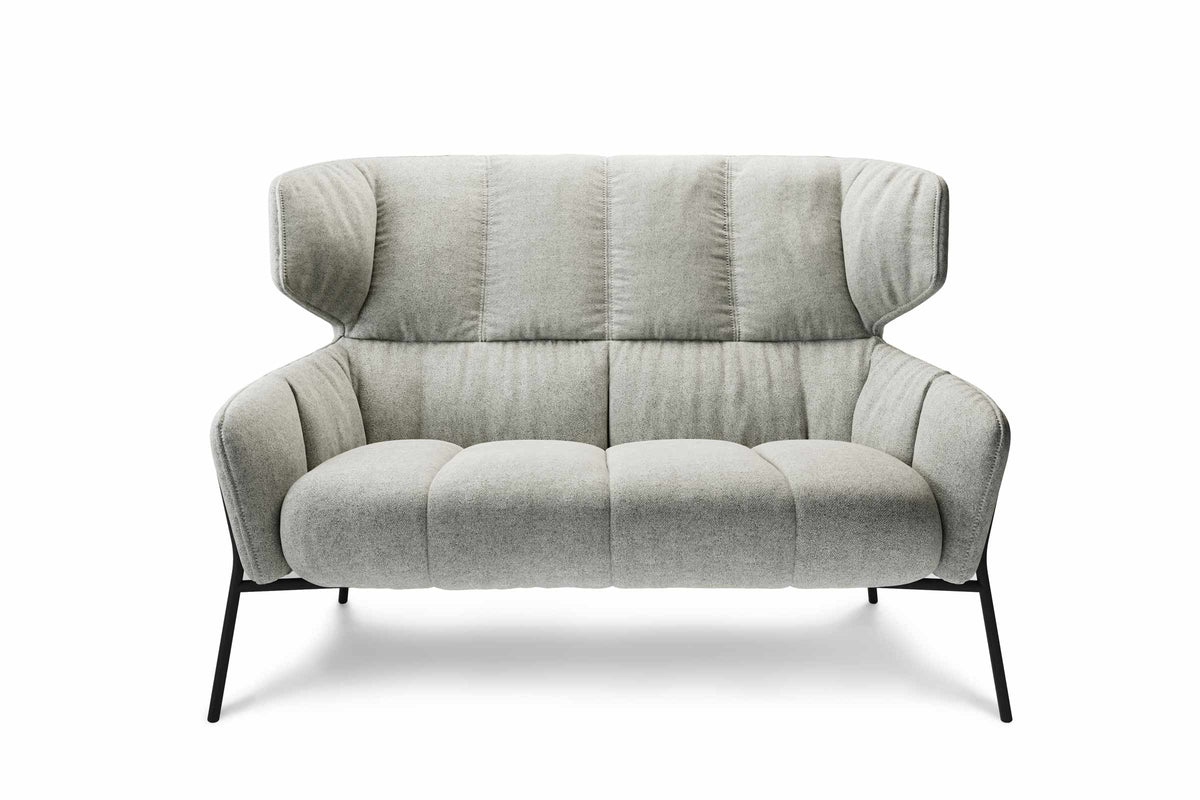 HOYO Designer 2-Sitzer-Sofa mit grauem Stoff und Holzfüßen