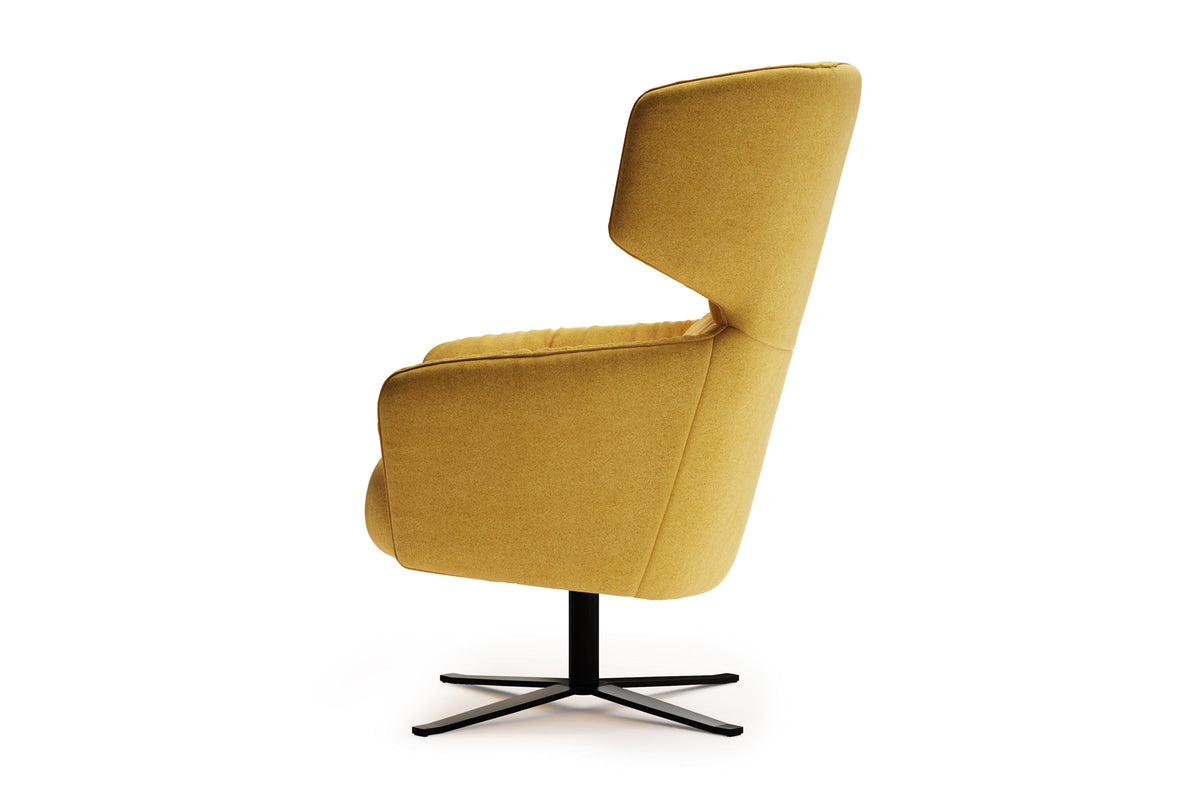 HOYO Designer Sessel von EXTRAFORM mit schwarzem Drehgestell – Seitenansicht