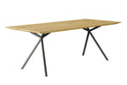 KANTIO Designer Esstisch mit einem schwarzen Metallgestell und einer Holzplatte aus Wildeiche