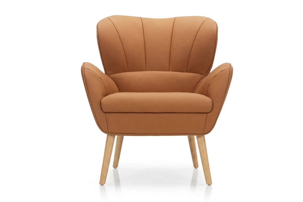 KUORI Designer Sessel von EXTRAFORM in braunem Leder mit vier Holzfüßen