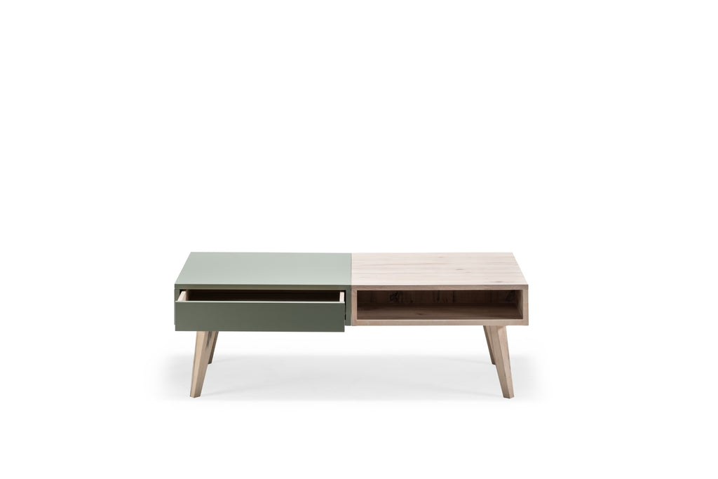 Couchtisch mit Schublade in geöffnetem Zustand - Frontansicht