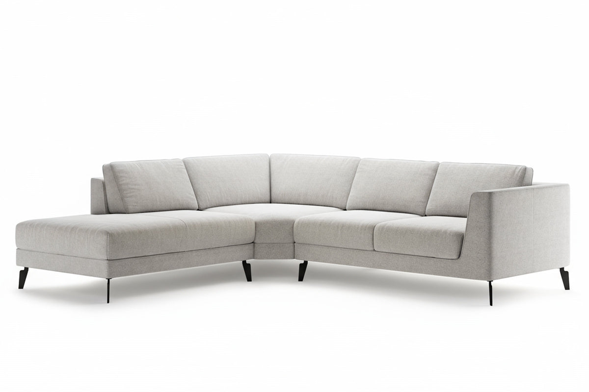 LUMEA Designer Eckmodul Sofa in Hellgrau mit Chaiselongue links und schwarzen Füßen