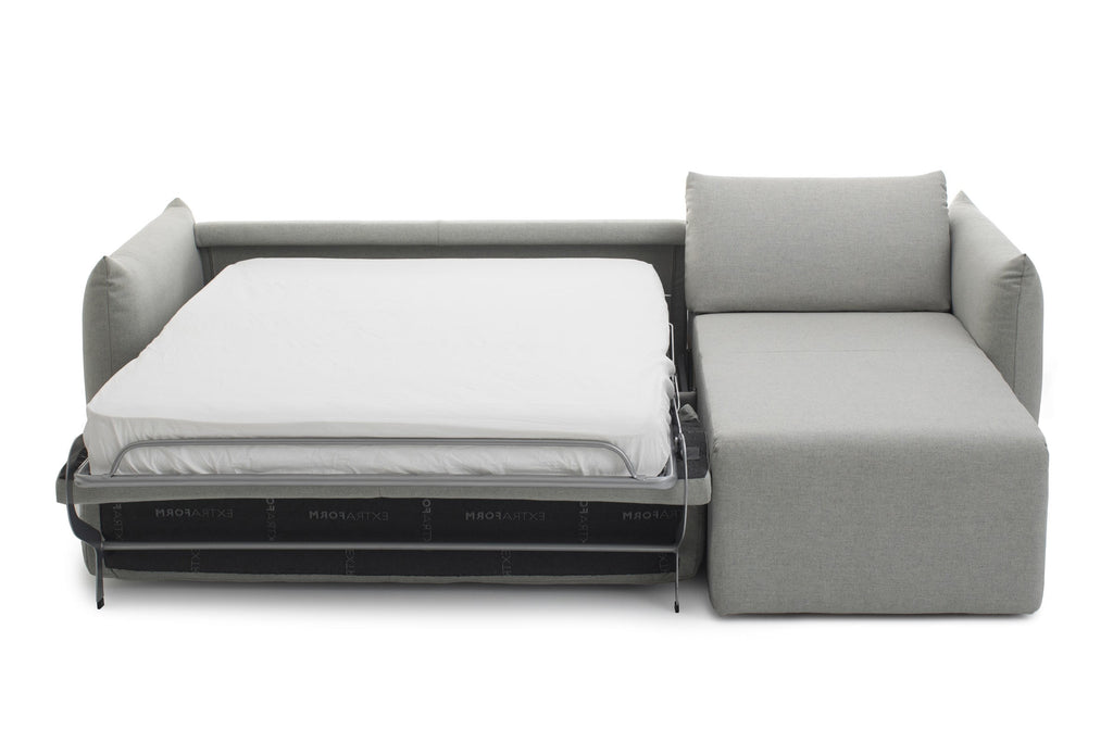 LUNA Designer Schlafsofa mit Chaiselongue rechts und ausgeklappter Bettfunktion