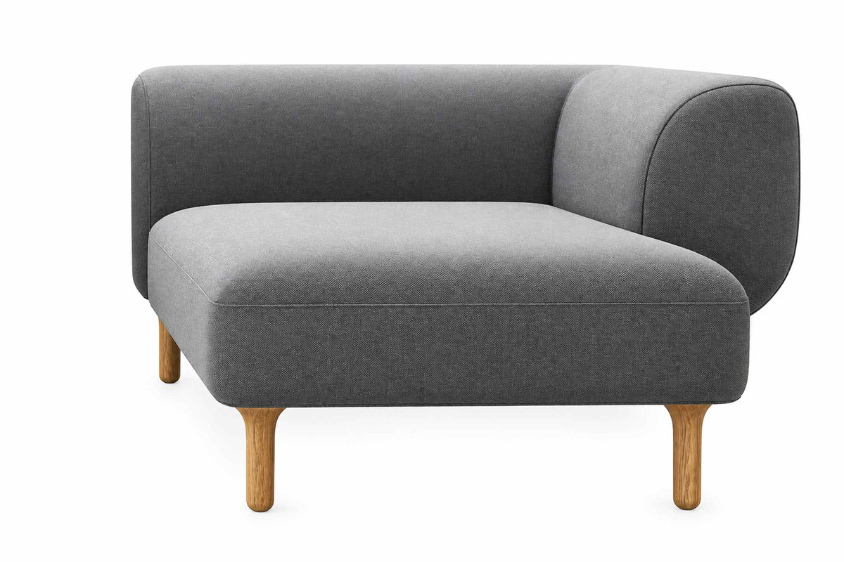 Designer Chaiselongue von Volumen in Grau mit Holzfüßen