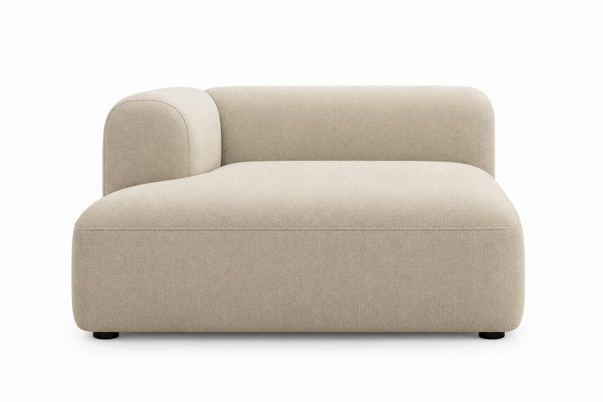 Sofa in Beige mit linker Armlehne und gerundeter Sitzfläche