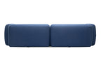 Sofa in Blau mit zwei Rückenmodulen in Rückansicht