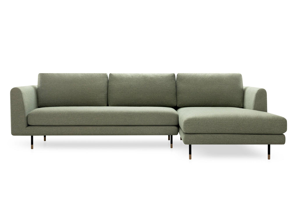 Modular Sofa mit Chaiselongue rechts in grünem Stoff