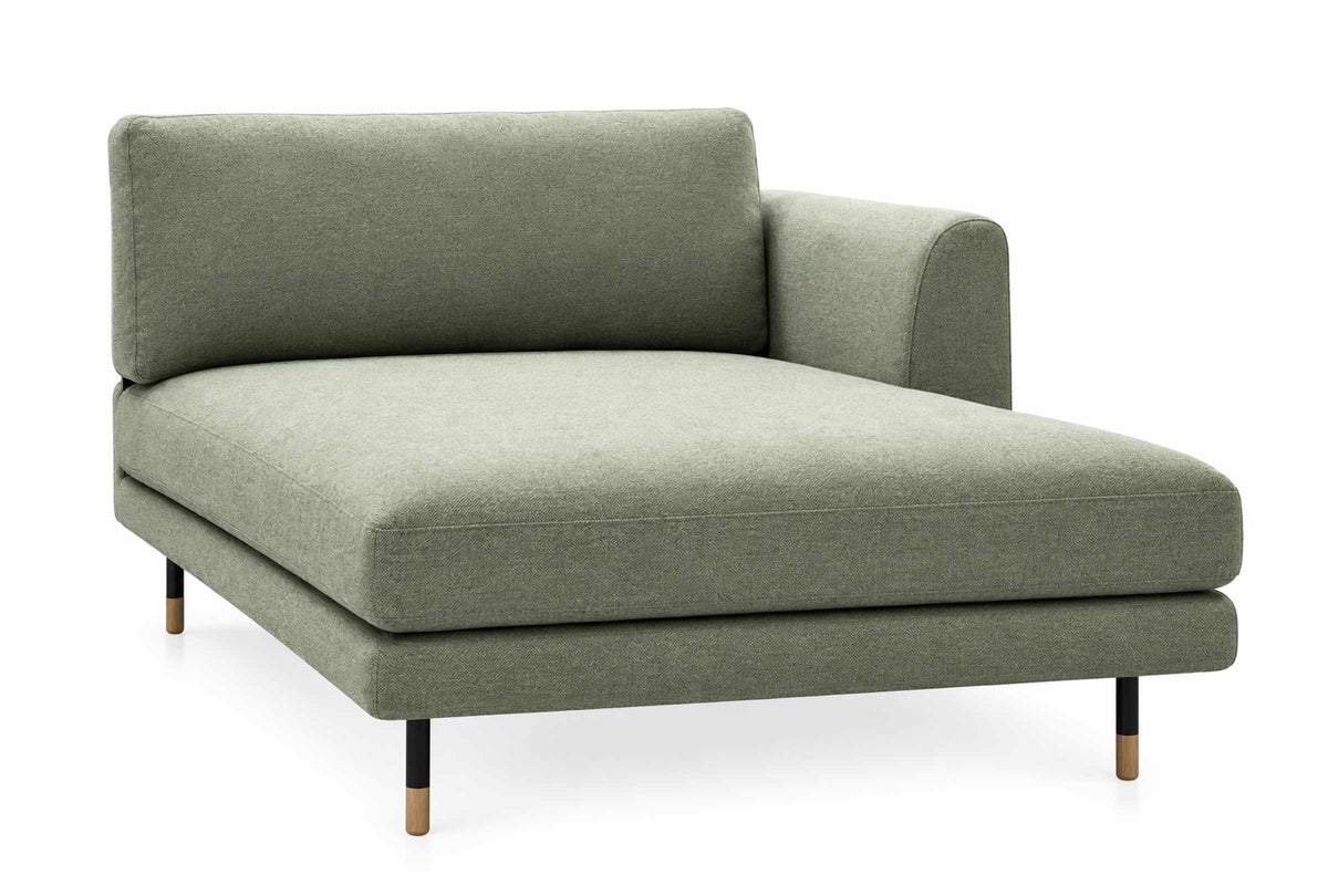 PANAMA Designer Chaiselongue Modul in grünem Stoff mit Armlehne rechts