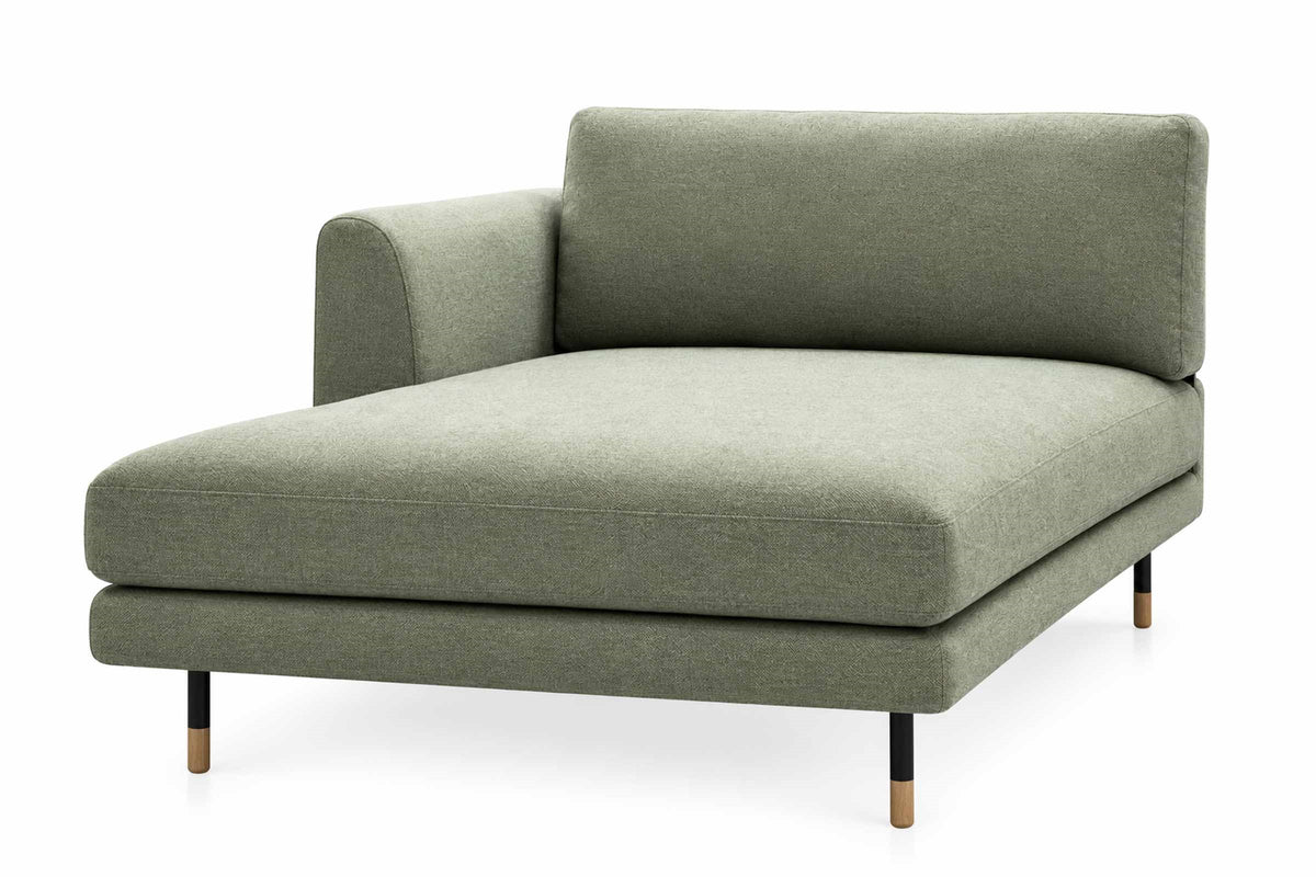 PANAMA Designer Chaiselongue Modul in grünem Stoff mit Armlehne links