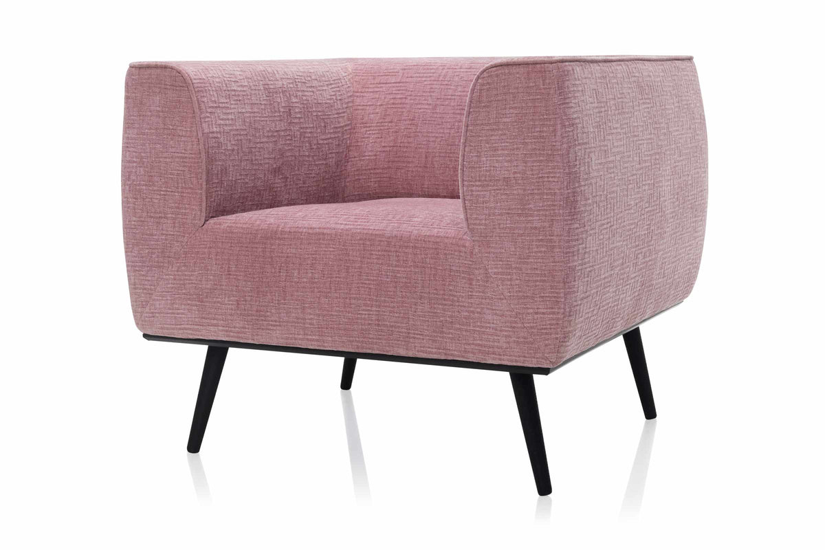 Sessel von EXTRAFORM in Rosa mit kubischer Form – Seitenansicht