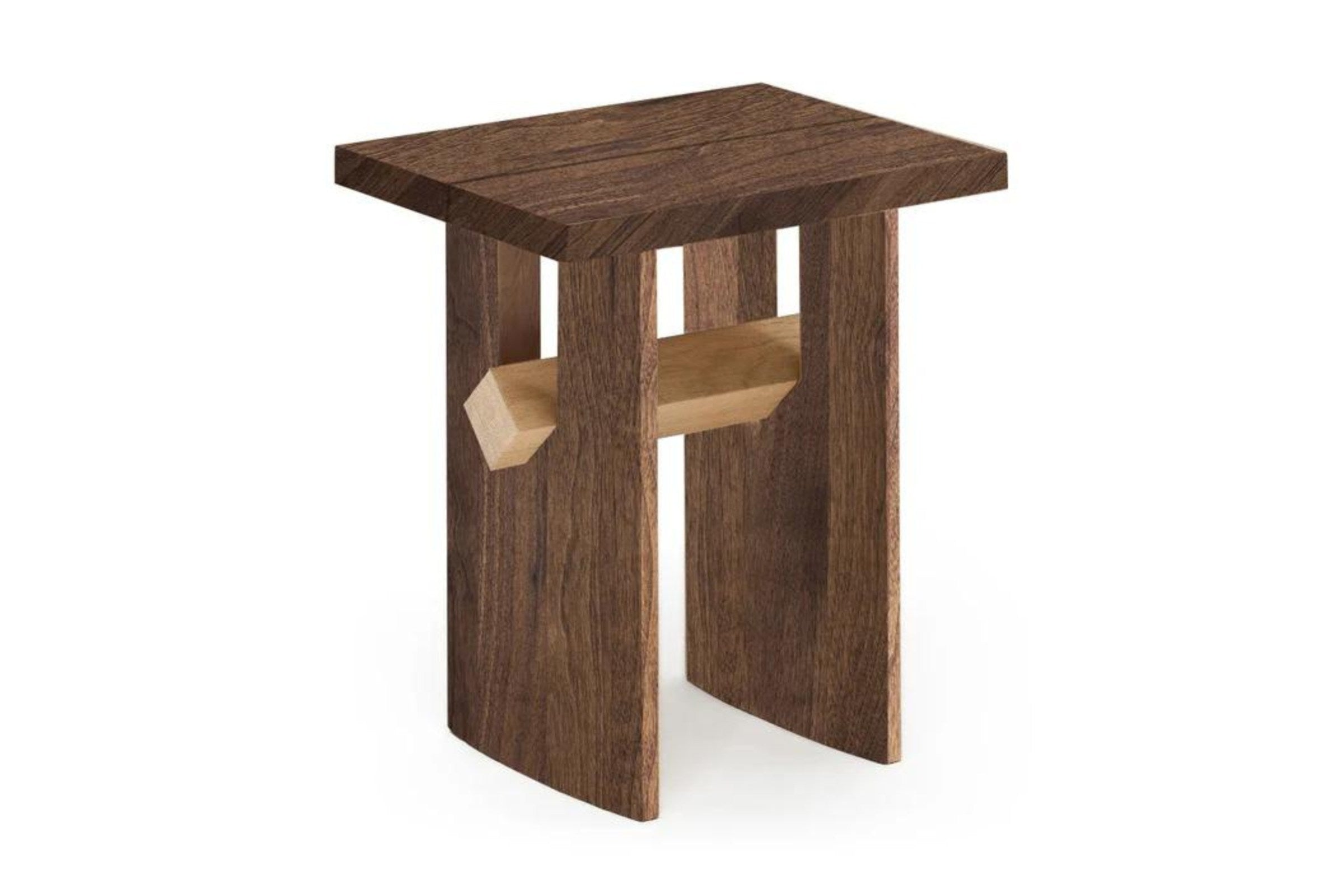 Designer Hocker von Woak aus Nussbaum mit Balken aus Eichenholz