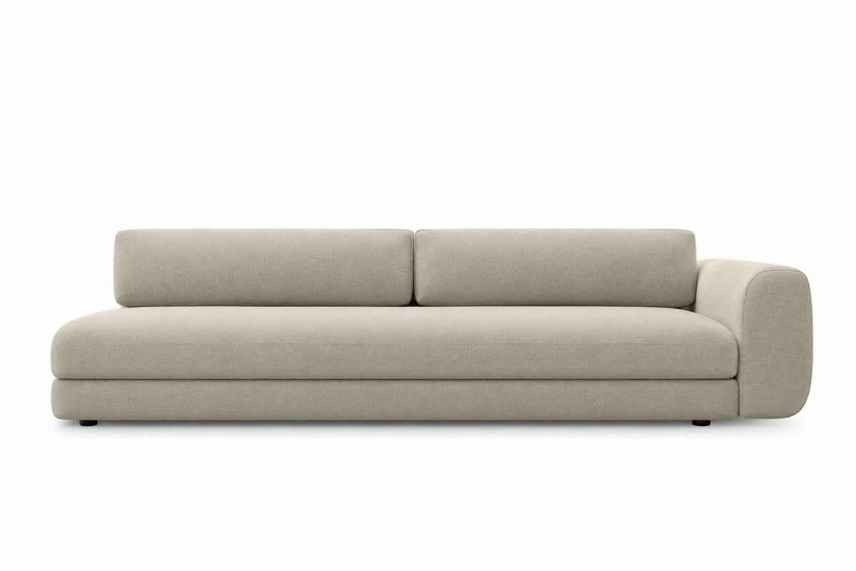 TRIBECA Designer Modular Sofa mit zwei Rückenpolstern und breiter Armlehne rechts
