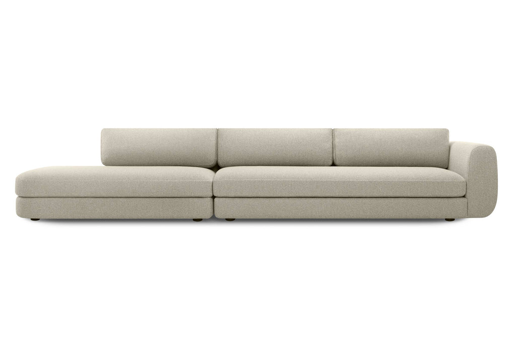 In Beige mit offener Liegefläche links und Armlehne rechts