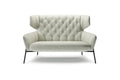 VIGO Designer Sofa in hellem Leder mit schwarzem Metallgestell, elegante Frontansicht